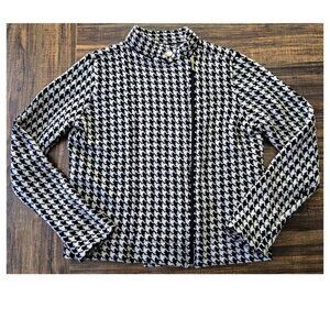 Women's Zip Up Knit Houndstooth Jacket